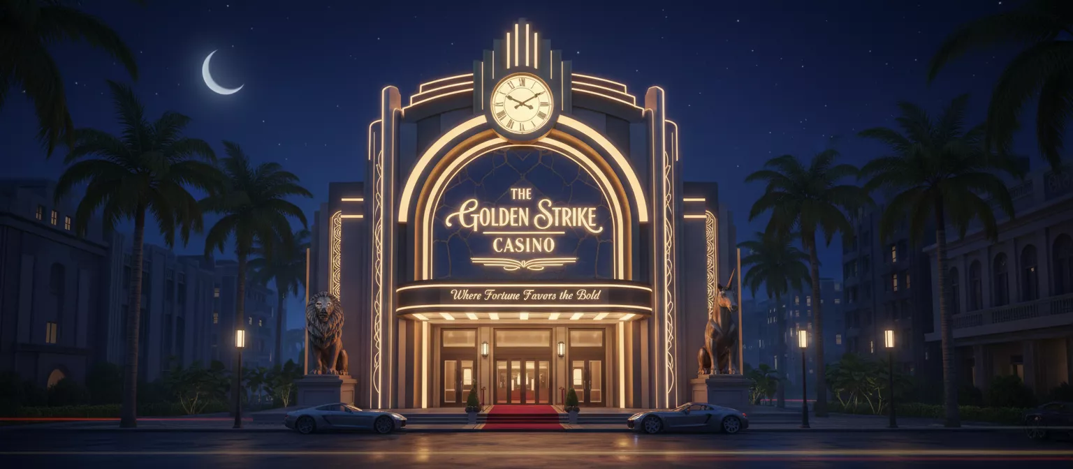 Façade élégante d'un casino éclairée la nuit, symbolisant le choix du bon établissement pour tenter de gagner.